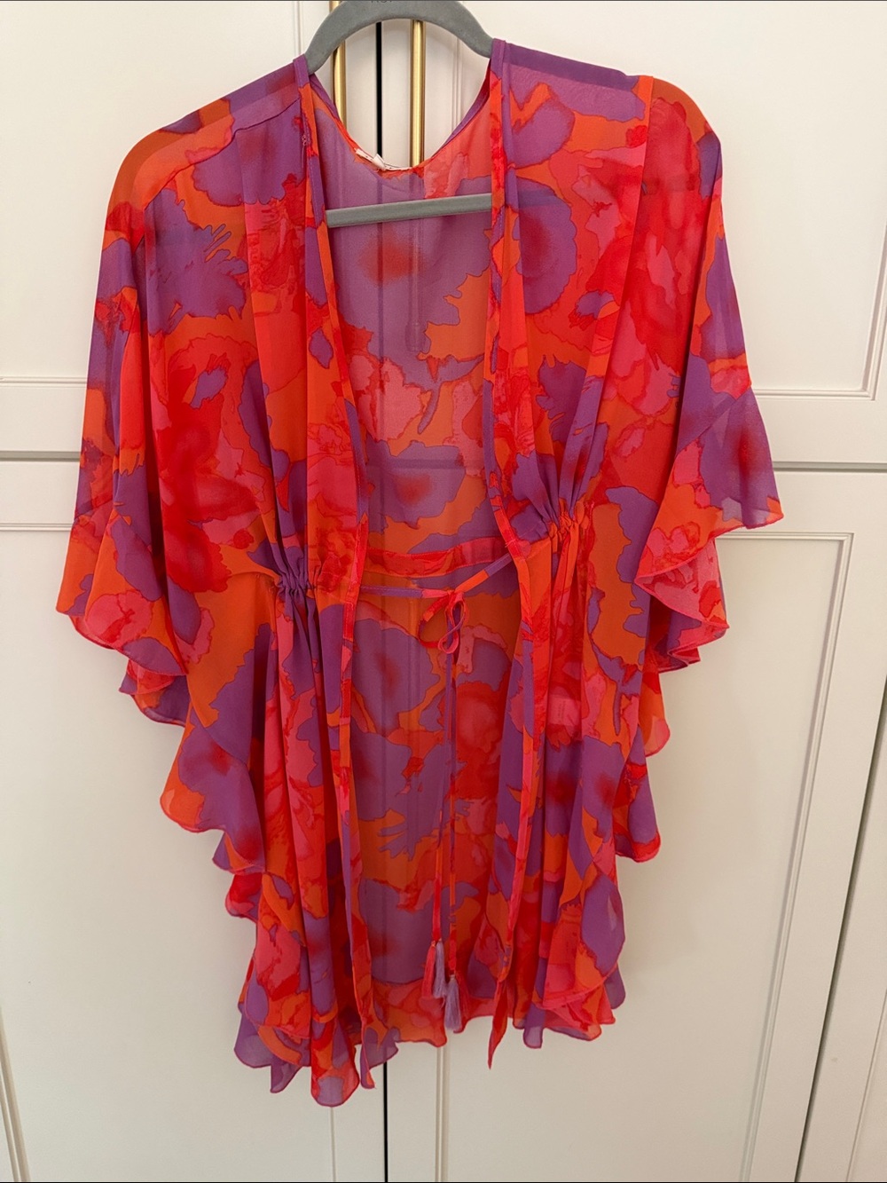 Jodiful size small Floral Tie-Front Kimono - Red, Pink & Purple